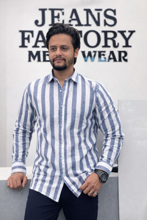 Men's Premium Striped Blue Cotton Shirt.