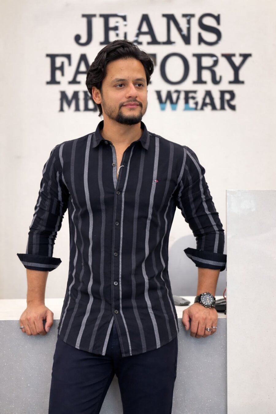 Men's Black Premium Striped Cotton Shirt