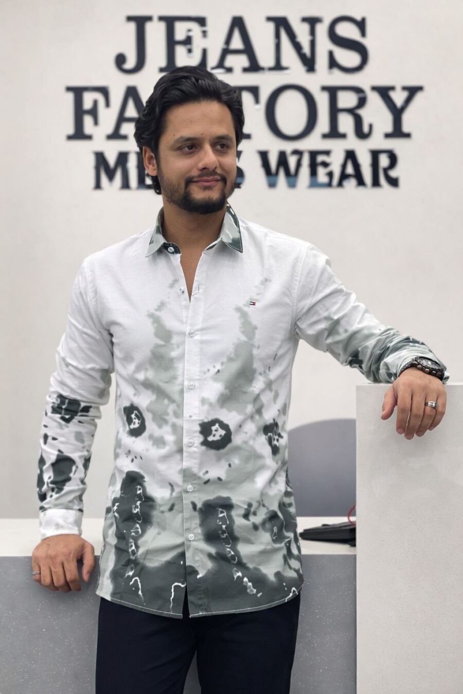 Men's Shaded Printed Sage Green Premium Cotton Shirt